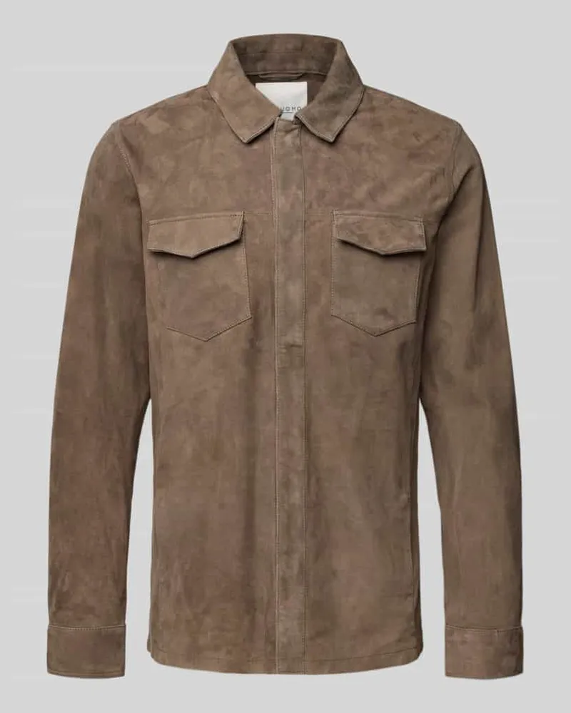 Profuomo Slim Fit Hemdjacke aus echtem Ziegenleder Modell 'Overshirt Dunkelbraun