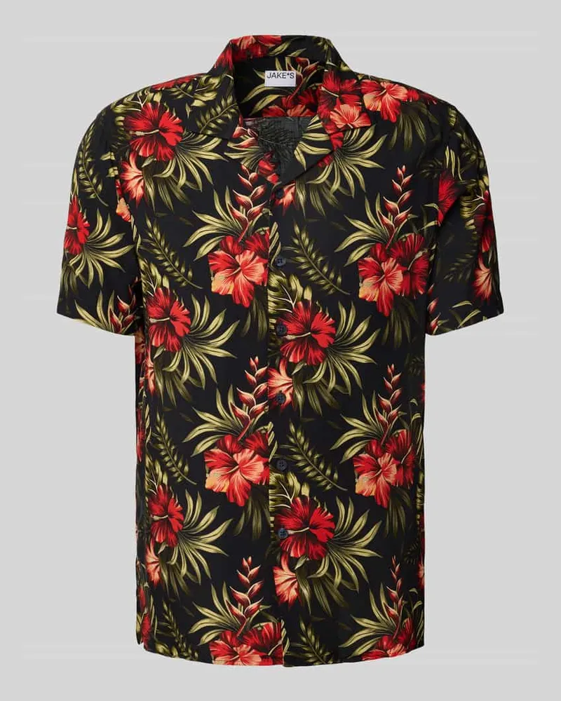 JAKE*S Slim Fit Freizeithemd mit Knopfleiste Rot