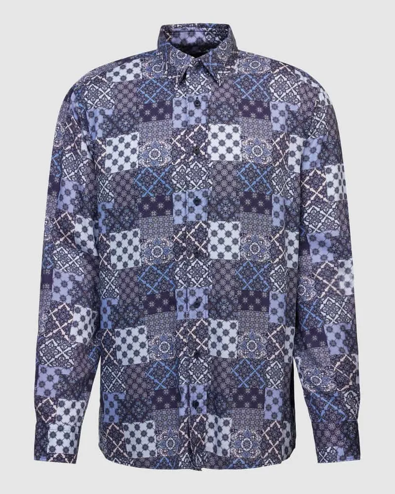 JOOP! Regular Fit Freizeithemd aus Lyocell mit Allover-Muster Marine