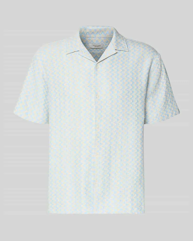 Jack & Jones Regular Fit Freizeithemd im Allover-Look Modell 'MONTAUK Hellblau