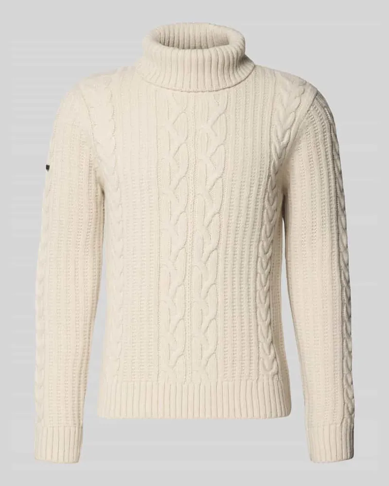 Superdry. Rollkragenpullover mit Zopfmuster Ecru