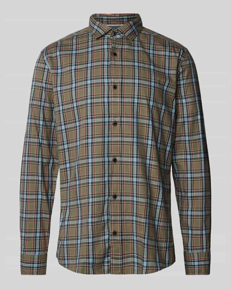 Olymp Regular Fit Freizeithemd aus reiner Baumwolle mit Kentkragen Oliv