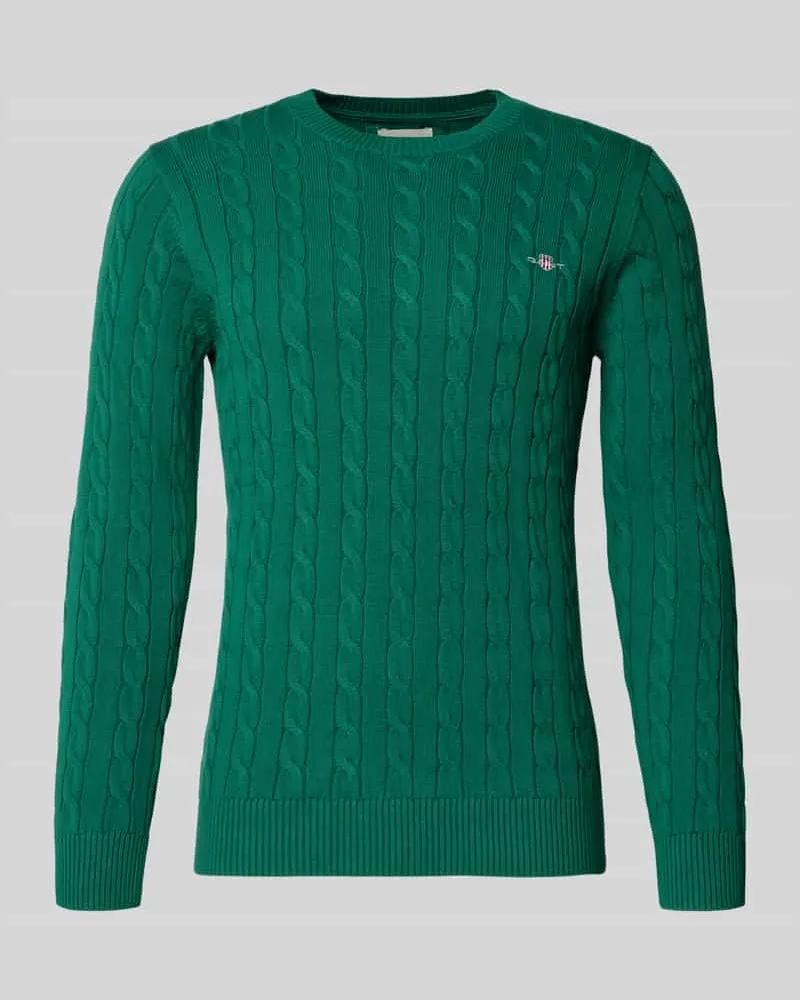Gant Strickpullover mit Zopfmuster und Label-Stitching Dunkelgruen