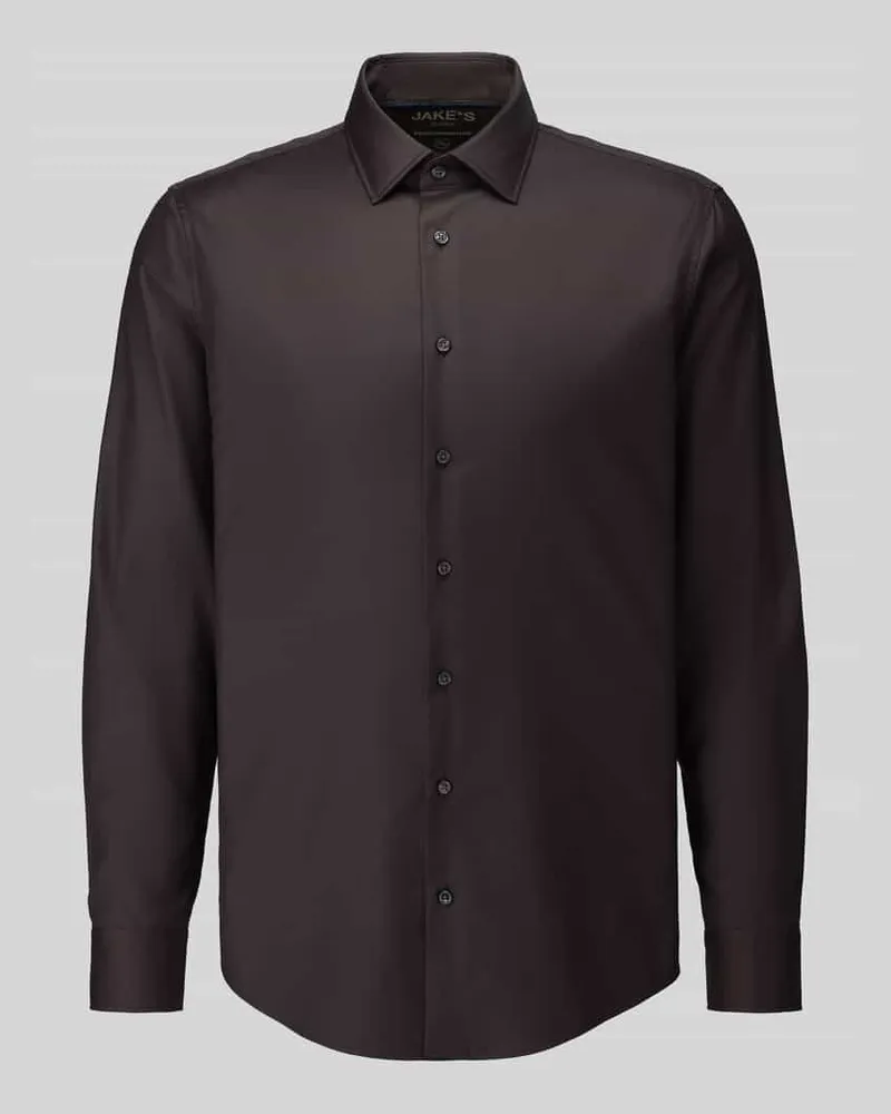 JAKE*S Slim Fit Businesshemd mit Kentkragen Schoko