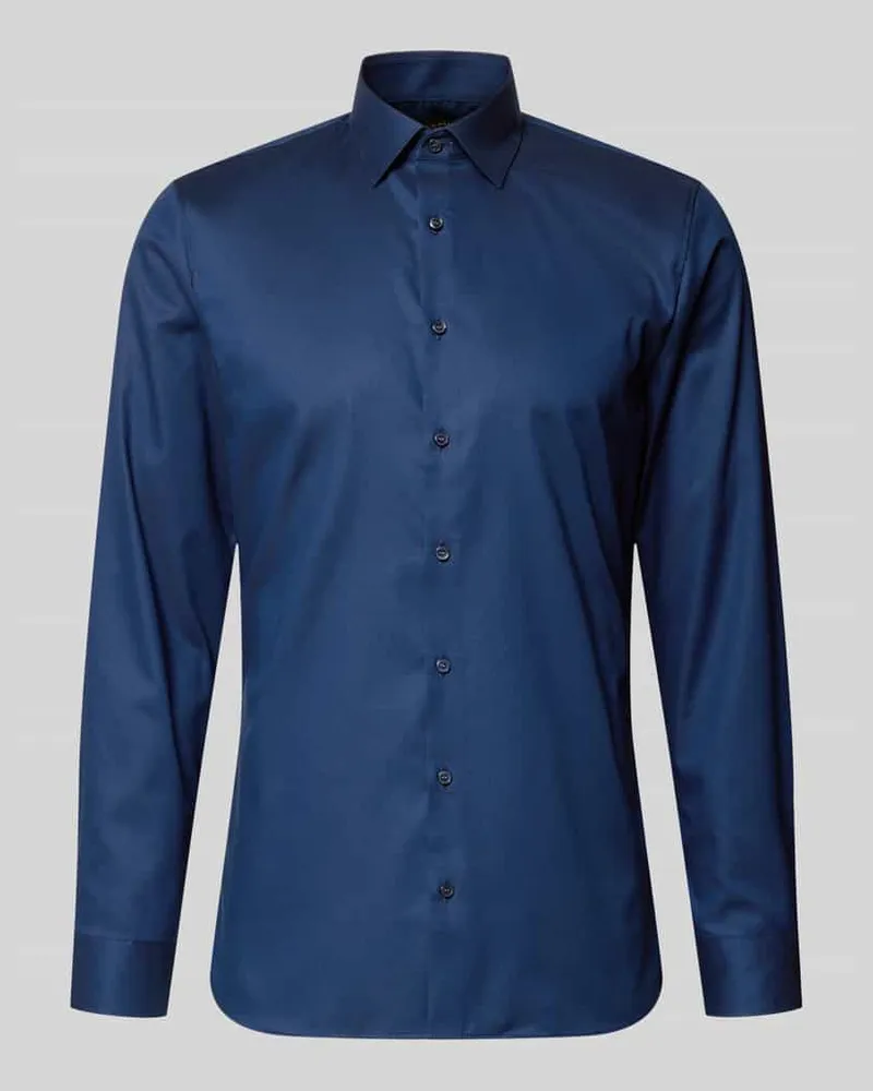 Olymp Super Slim Fit Business-Hemd mit Kentkragen und Strukturmuster Marine
