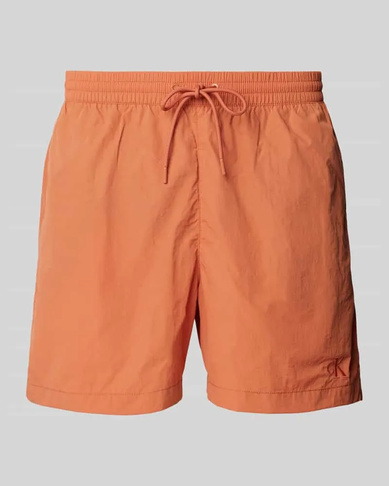 Calvin Klein Regular Fit Badeshorts mit Label-Stitching Modell 'DRAWSTRING Rostrot