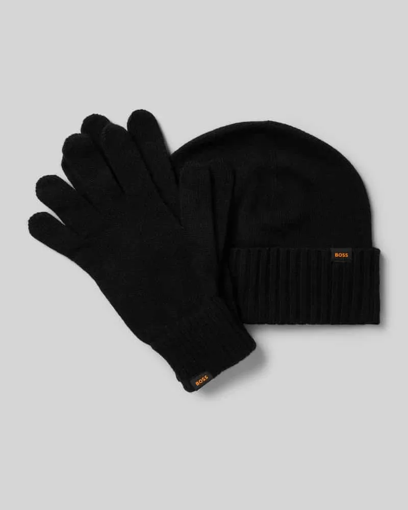 HUGO BOSS Handschuhe und Mütze im Set aus Woll-Mix Modell 'KALIPSO Black