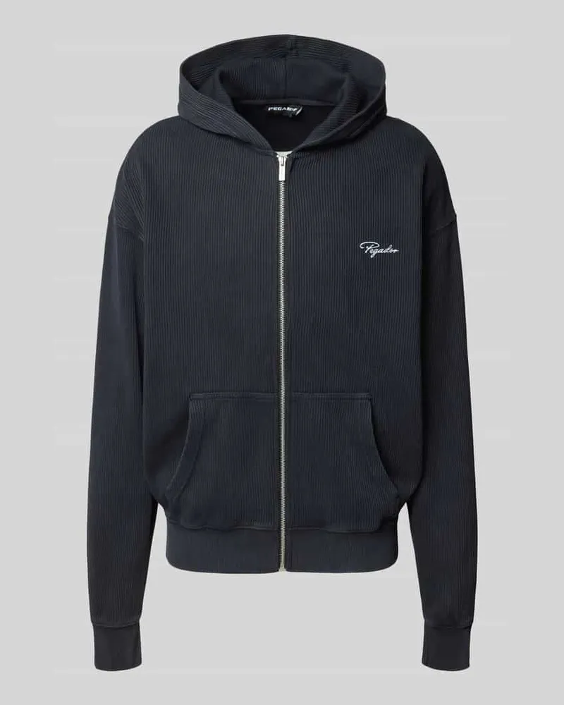 PEGADOR Oversized Sweatjacke mit Logo-Stitching und Kapuze 