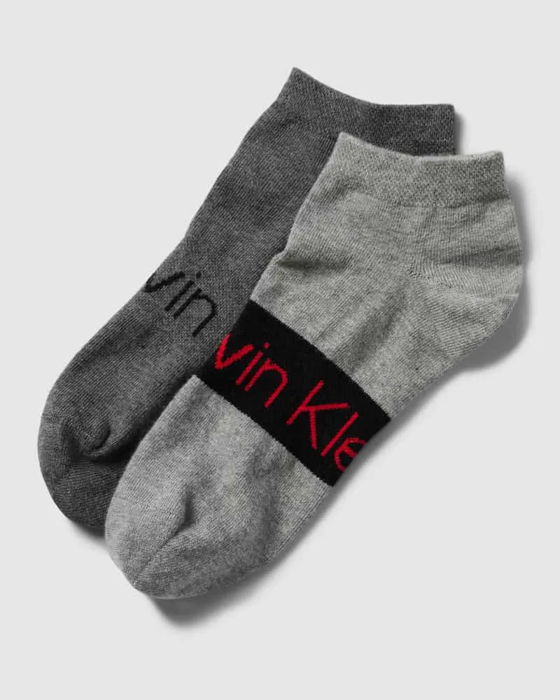 Calvin Klein Sneakersocken mit Label-Print im 2er-Pack Modell 'RIBBO Mittelgrau