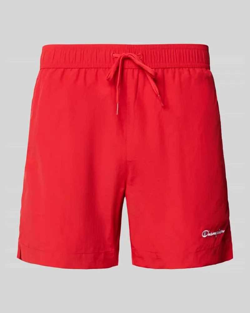 Champion Badehose mit elastischem Bund und Label-Stitching Rot
