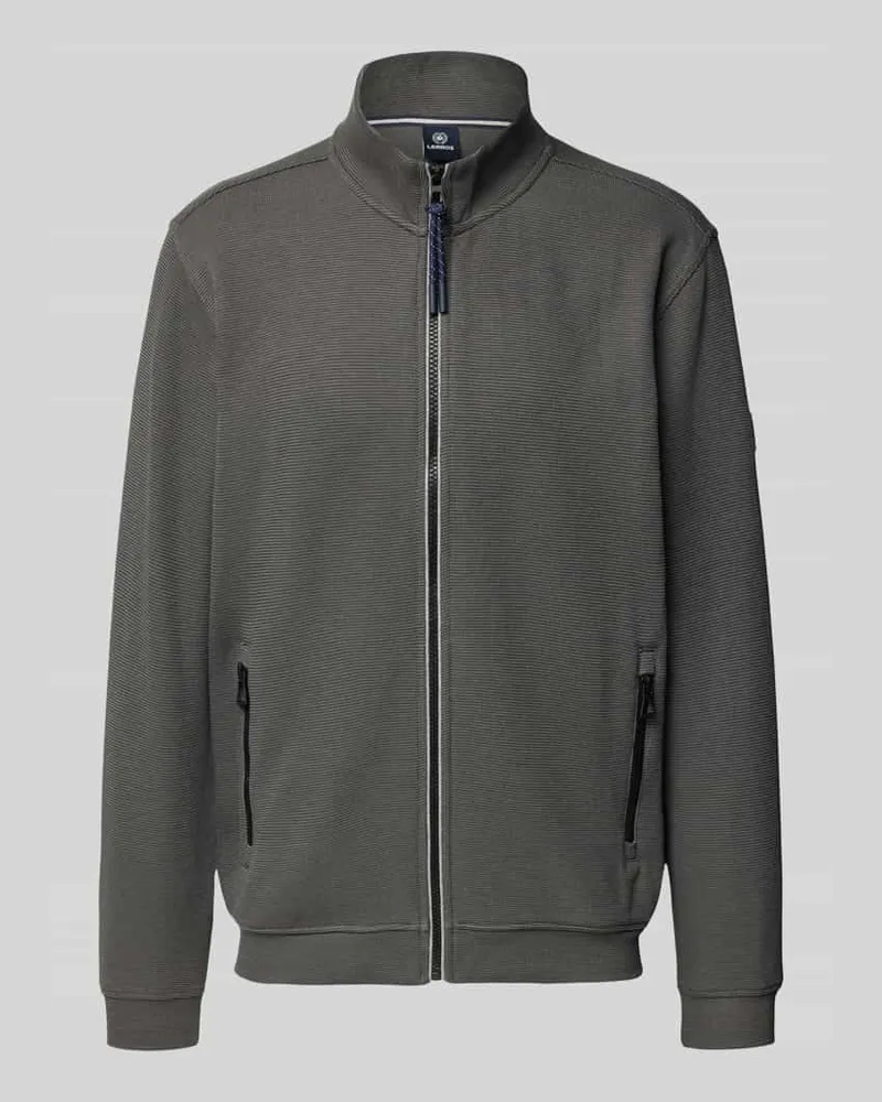 Lerros Sweatjacke mit Strukturmuster und Reißverschlusstaschen Dunkelgrau