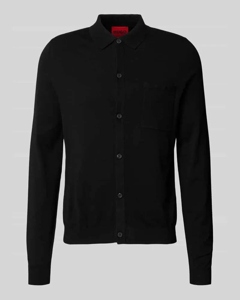 HUGO BOSS Regular Fit Strickjacke aus Viskose-Mix Modell 'SAN JORDAN-CV Black