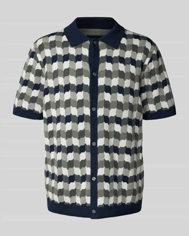 Christian Berg Regular Fit Poloshirt mit durchgehender Knopfleiste Metallic