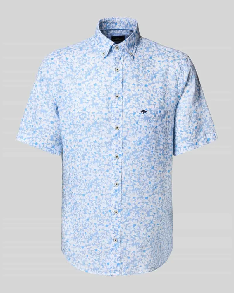 Fynch-Hatton Regular Fit Freizeithemd aus Leinen-Baumwoll-Mix Eisblau