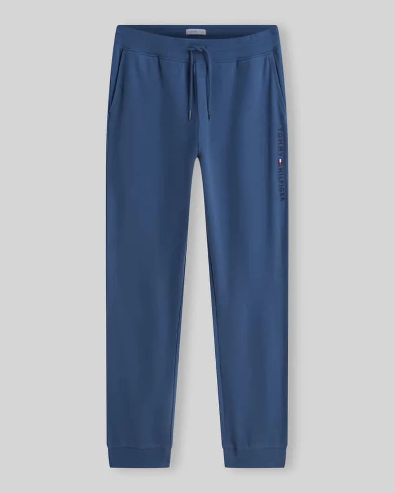 Tommy Hilfiger Regular Fit Sweathose aus reiner Baumwolle mit Label-Schriftzug Blau