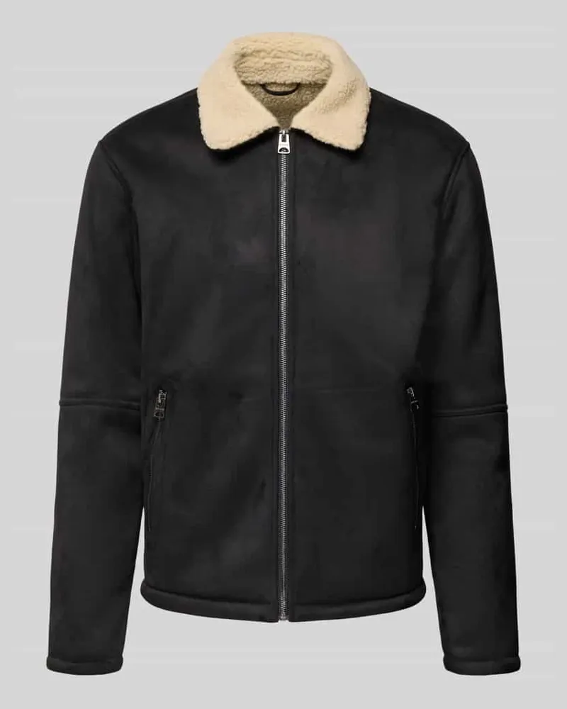 Only & Sons Regular Fit Bomberjacke mit Kunstfellkragen Modell 'ROYCE Black