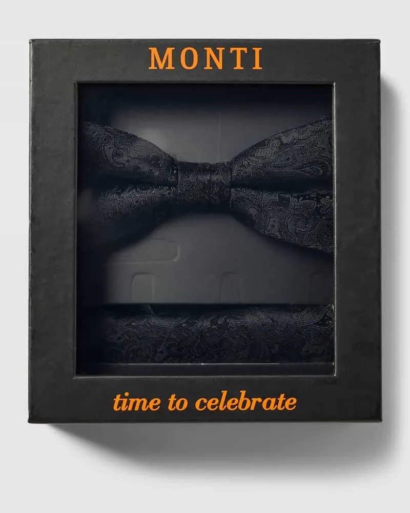 Monti Fliege und Einstecktuch im Set aus Seide Black