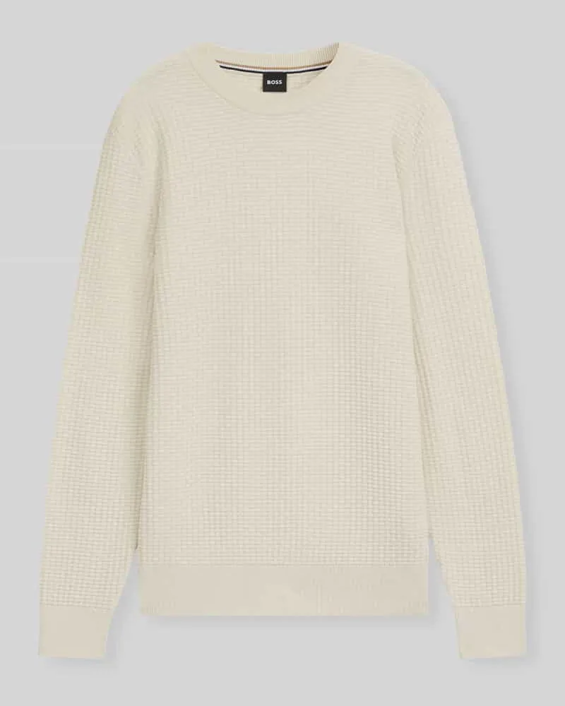 HUGO BOSS Regular Fit Strickpullover aus reiner Baumwolle Modell 'IMBERTO Offwhite