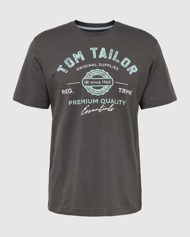 Tom Tailor Regular Fit T-Shirt aus reiner Baumwolle mit Label-Print Mittelgrau