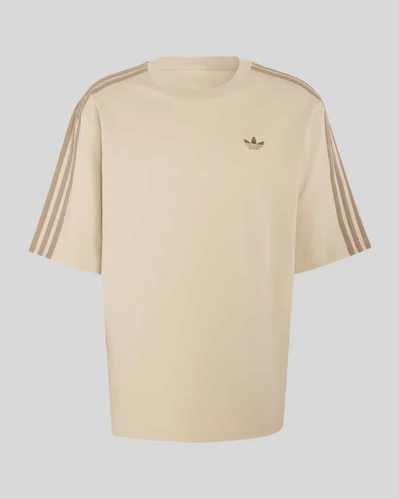 adidas Loose Fit T-Shirt aus reiner Baumwolle mit Logo-Stitching Sand