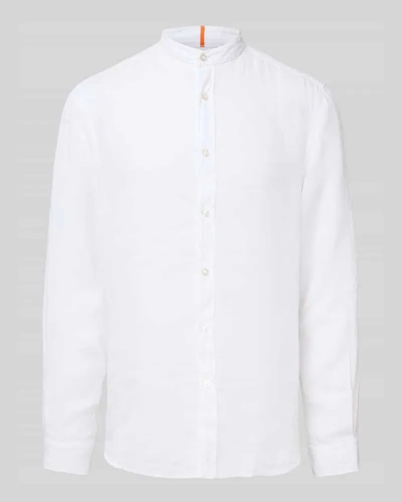 HUGO BOSS Regular Fit Leinenhemd mit Stehkragen Modell 'Race 