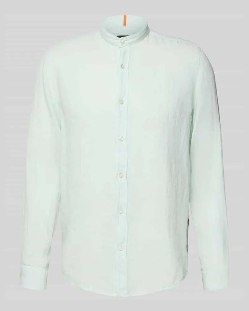 HUGO BOSS Regular Fit Leinenhemd mit Stehkragen Modell 'Race 