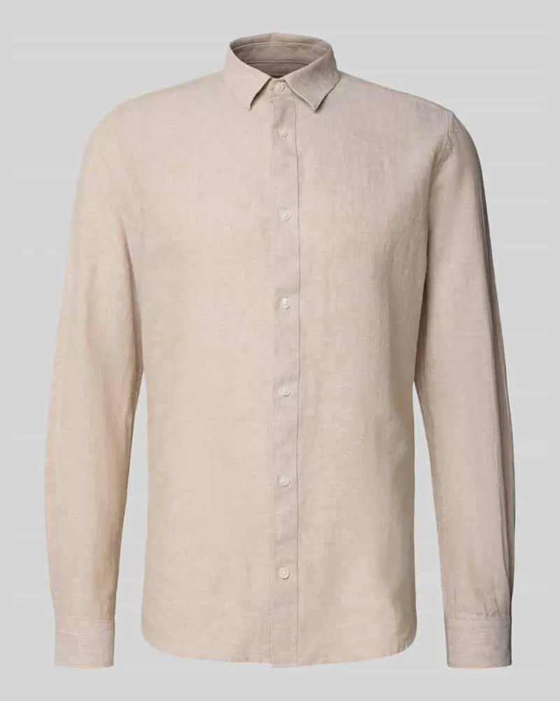 Only & Sons Slim Fit Freizeithemd aus Leinen-Baumwoll-Mix Modell 'CAIDEN Beige