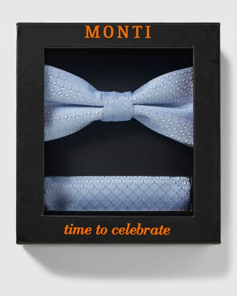 Monti Set aus Fliege und Einstecktuch aus reiner Seide Bleu