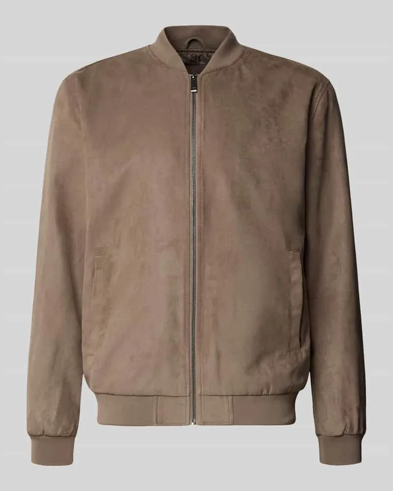 Only & Sons Regular Fit Bomberjacke in Lederoptik Modell 'LUCAS Taupe