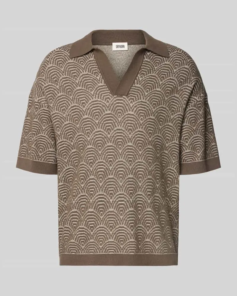 Drykorn Relaxed Fit Poloshirt mit V-Ausschnitt Modell 'LAURENZZO Mittelbraun