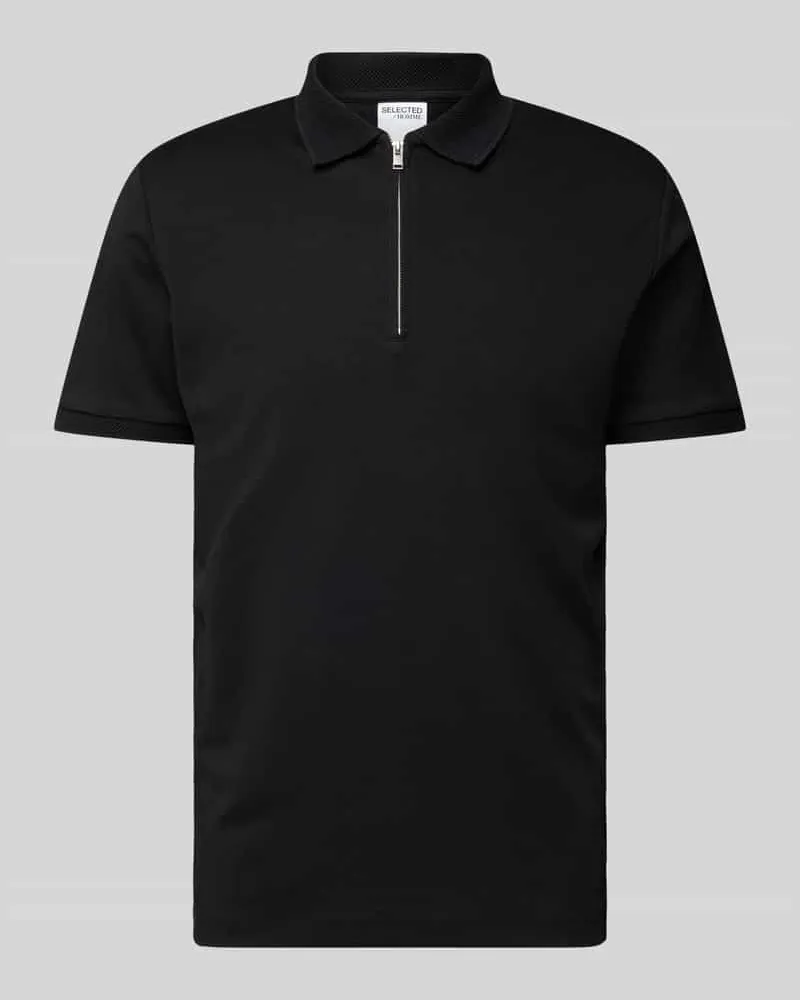 Selected Homme Poloshirt mit kurzem Reißverschluss Modell 'FAVE Black