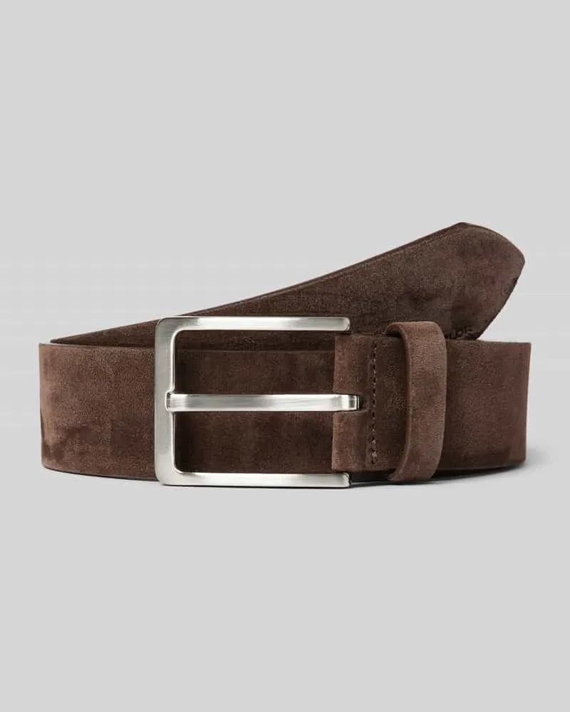 Tom Tailor Gürtel aus Veloursleder mit Label-Prägung Dunkelbraun