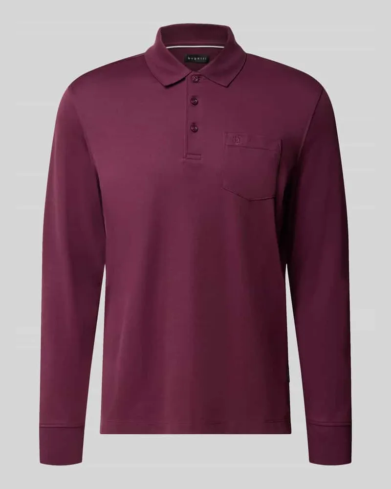 Bugatti Regular Fit Poloshirt aus Baumwoll-Mix mit Brusttasche Aubergine