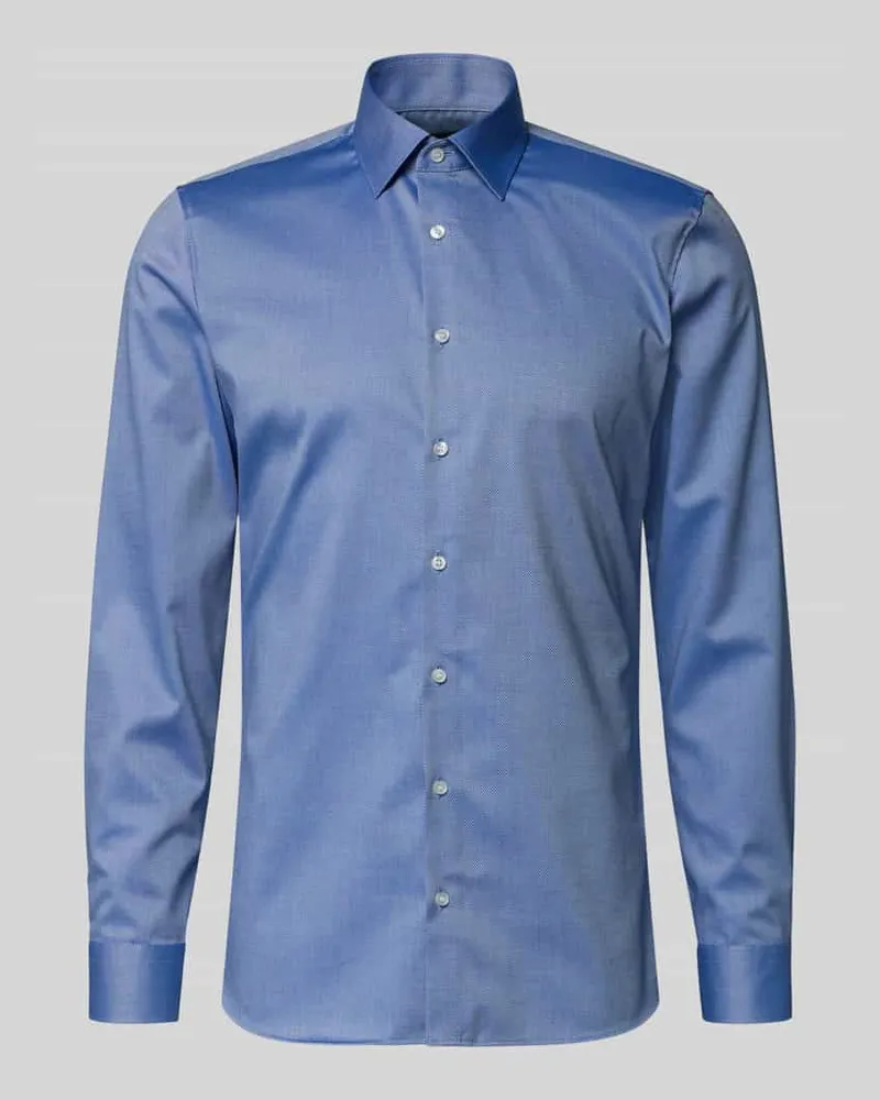 Olymp Super Slim Fit Business-Hemd mit Kentkragen und Strukturmuster Royal