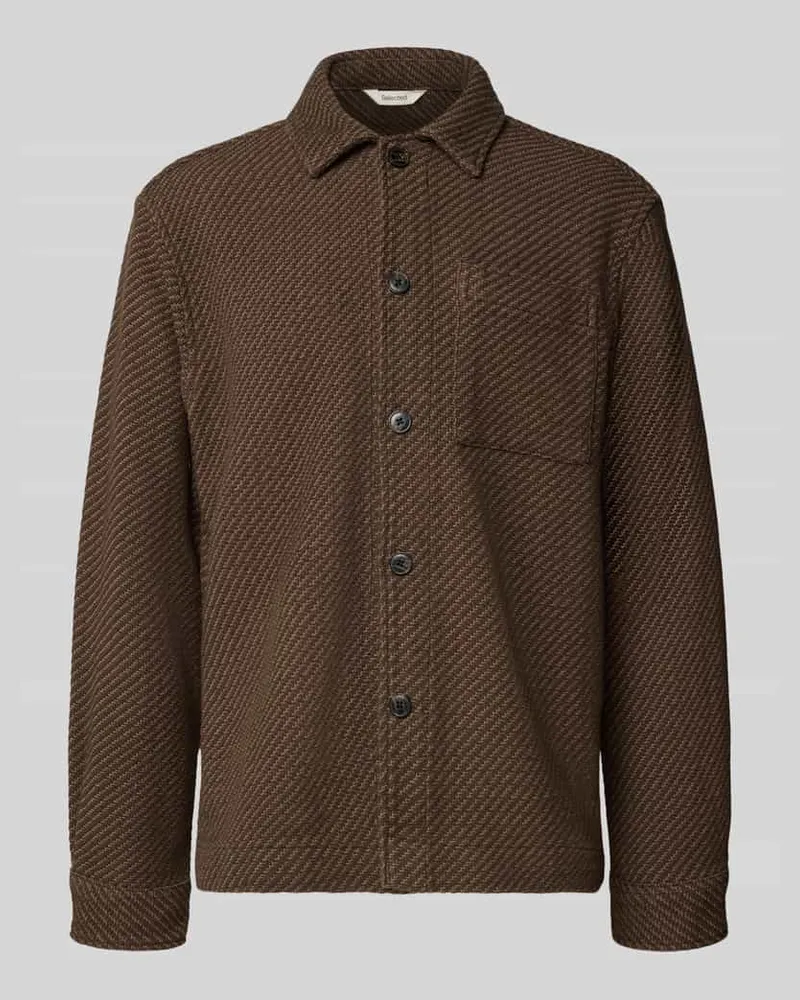 Selected Homme Regular Fit Hemdjacke aus reinem Bio-Baumwoll-Mix Modell 'REGFRED Schoko