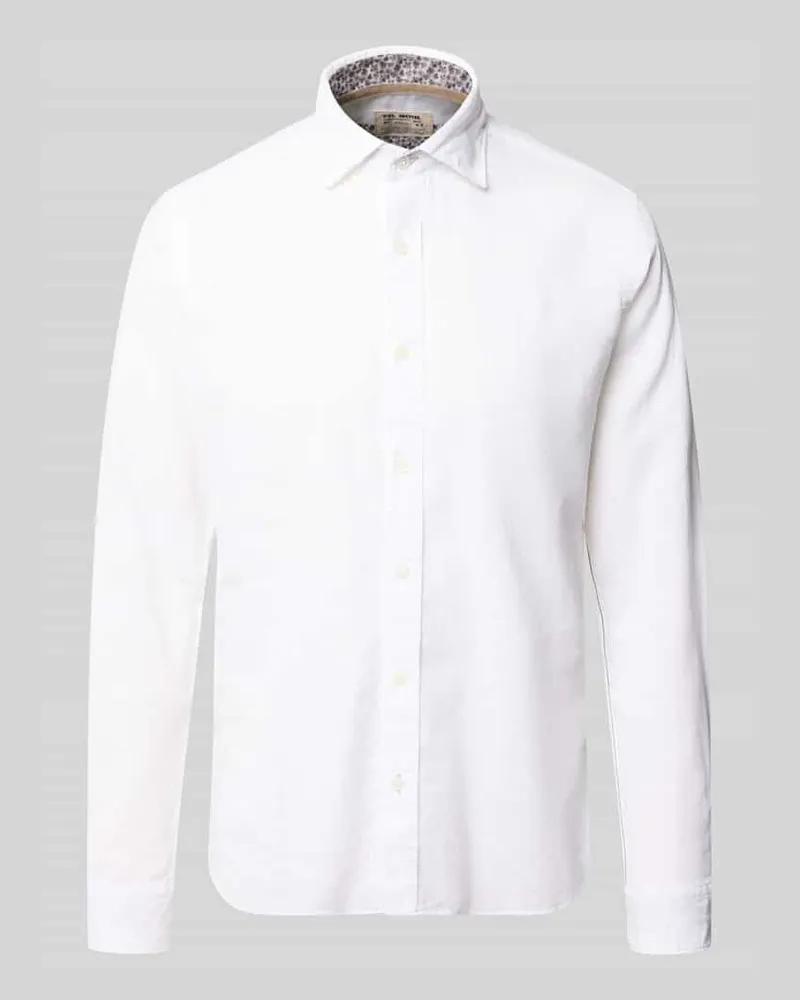 FIL NOIR Regular Fit Business-Hemd aus Leinen-Baumwoll-Mix Modell 'ROMA Weiss