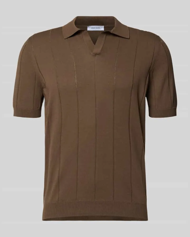 Gran Sasso Regular Fit Poloshirt mit breiter Rippe und V-Ausschnitt Mittelbraun