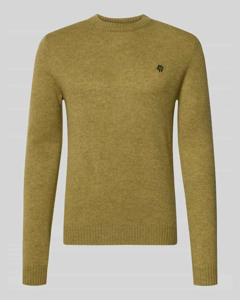 McNeal Slim Fit Strickpullover aus reiner Wolle mit Label-Stitching Oliv