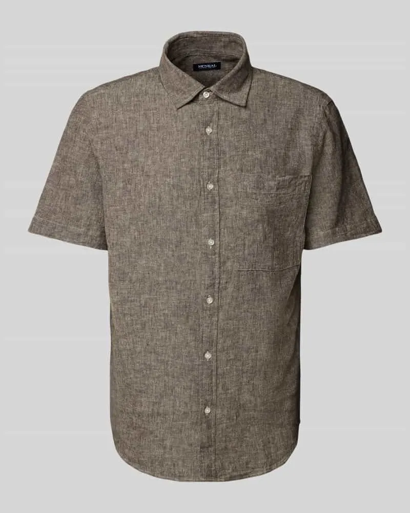 McNeal Regular Fit Freizeithemd aus Leinen-Baumwoll-Mix Schoko
