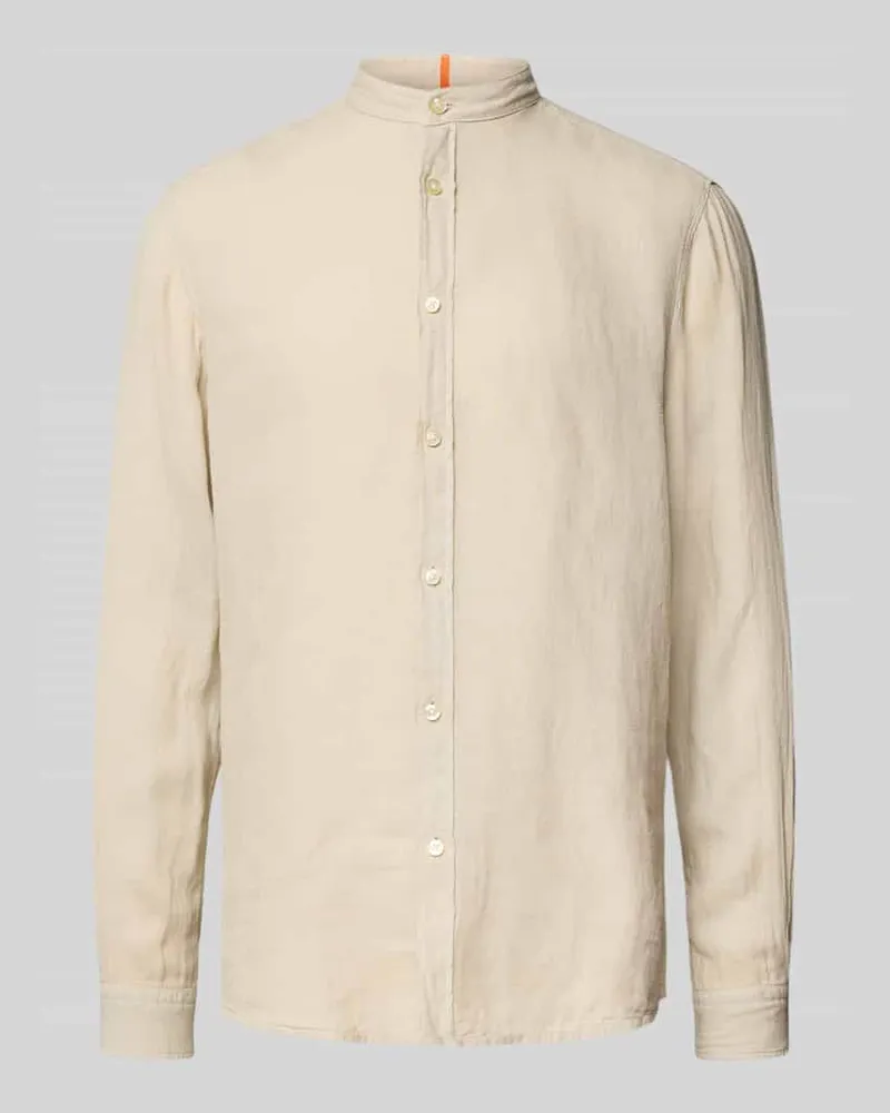 HUGO BOSS Regular Fit Leinenhemd mit Stehkragen Modell 'Race 