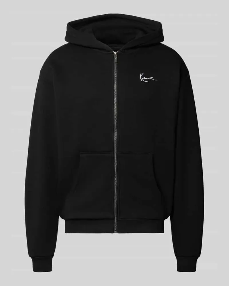 Karl Kani Sweatjacke mit Label-Stitching und Känguru-Tasche Black