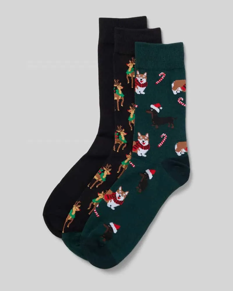 Jack & Jones Socken mit geripptem Abschluss Modell 'XMAS' im 3er-Pack Bottle