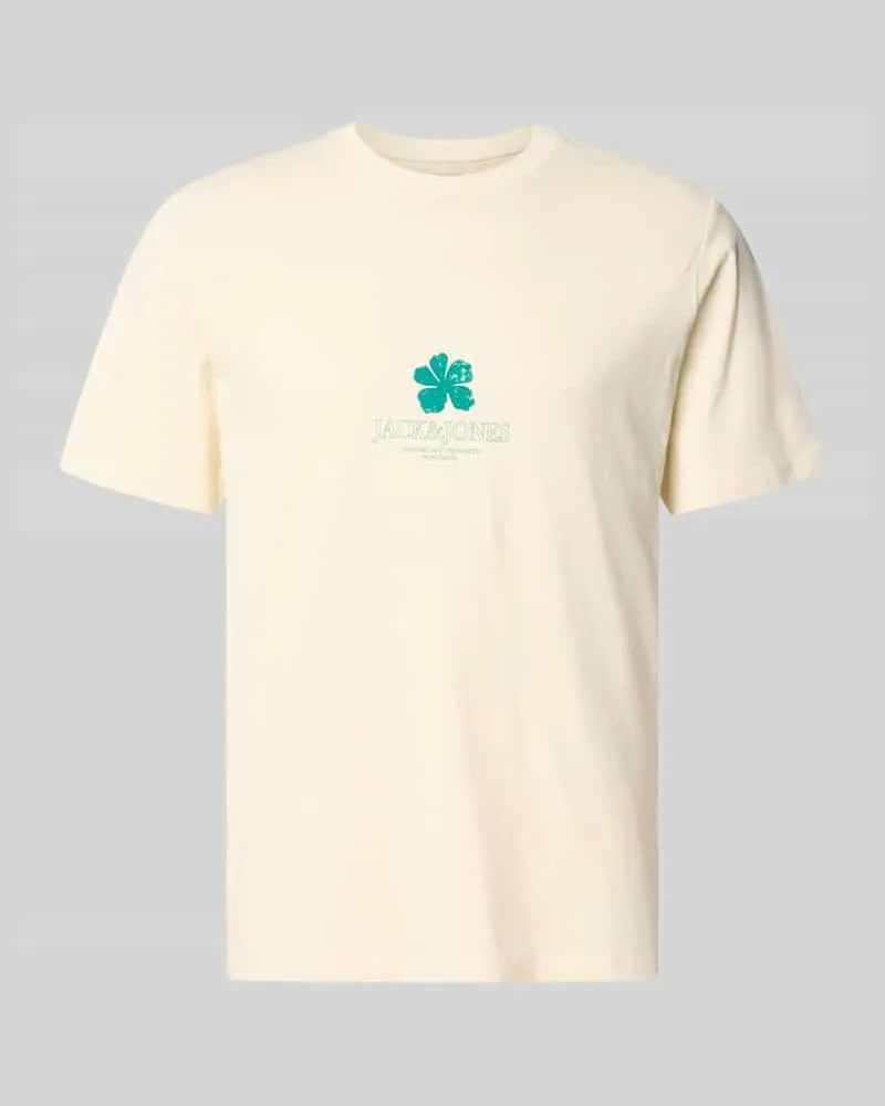 Jack & Jones Regular Fit T-Shirt mit Logo-Print Modell 'Eres Offwhite