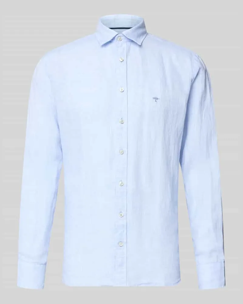 Fynch-Hatton Slim Fit Leinenhemd mit Haifischkragen Hellblau