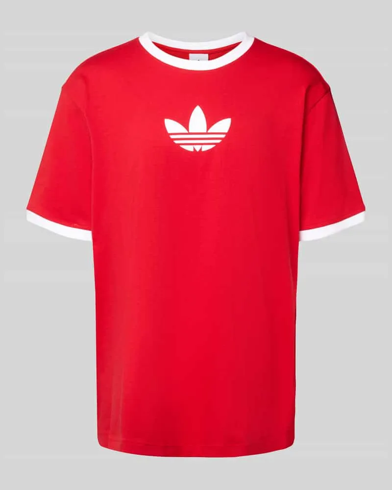 adidas T-Shirt mit Logo-Print und Rundhalsausschnitt Rot