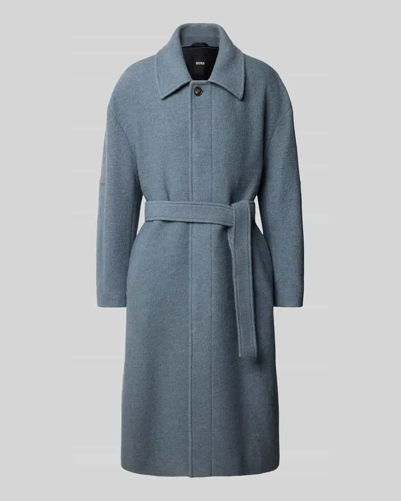 HUGO BOSS Wollmantel mit Bindegürtel Hellblau