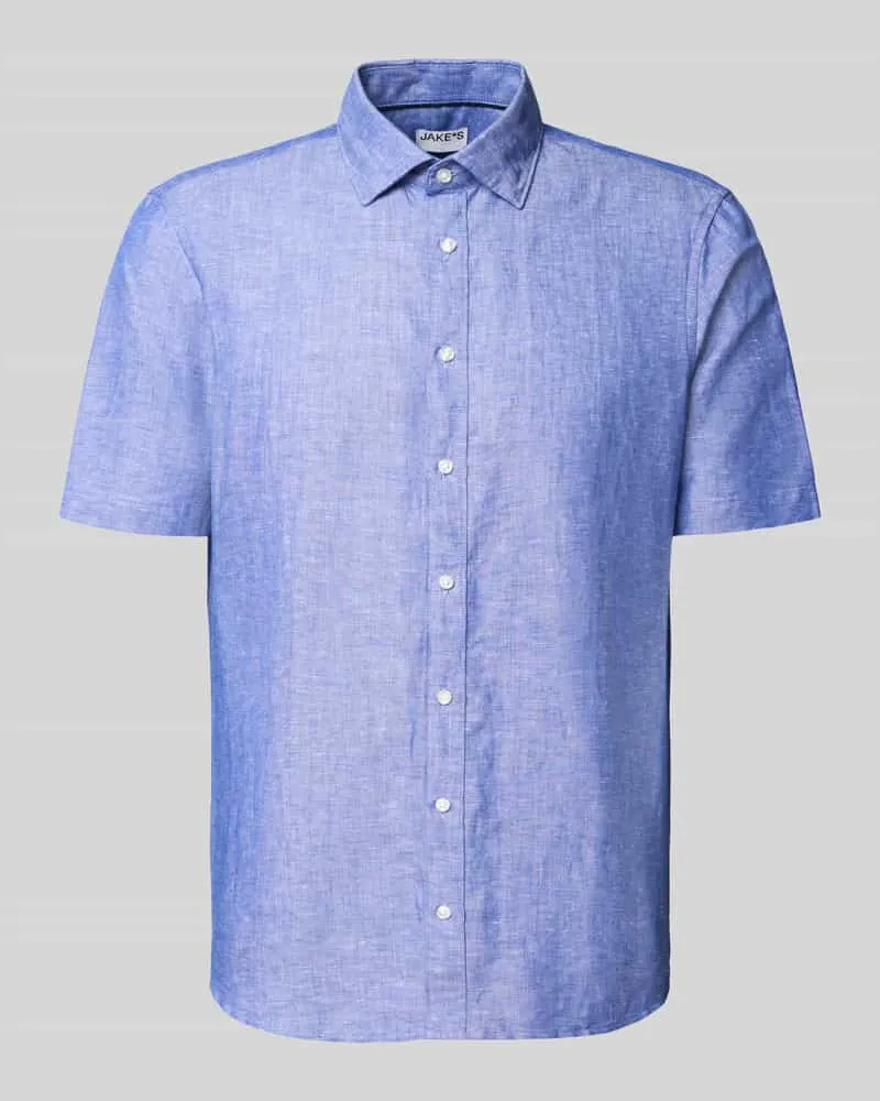 JAKE*S Slim Fit Freizeithemd aus Leinen-Mix Royal