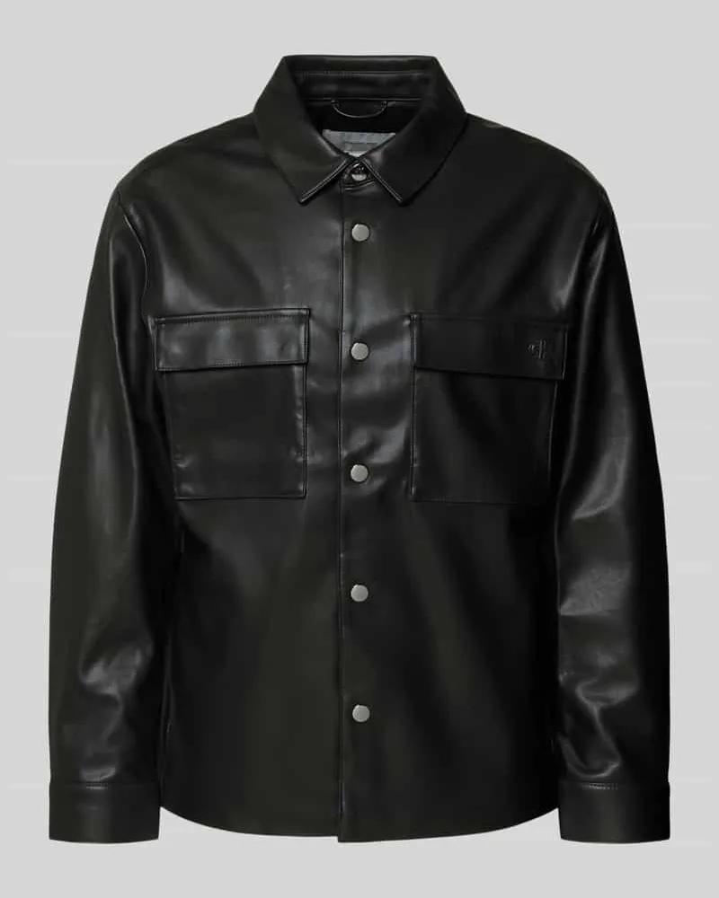 Calvin Klein Regular Fit Hemdjacke in Leder-Optik Black