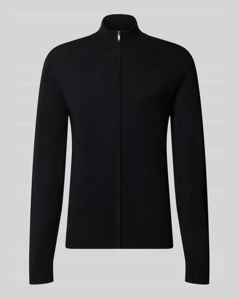McNeal Slim Fit Strickjacke aus Viskose-Mix mit Stehkragen Black