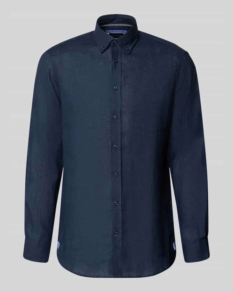 Christian Berg Slim Fit Leinenhemd mit Brusttasche Dunkelblau